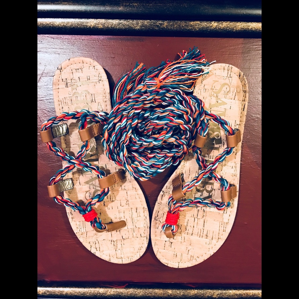Boho Gladiator Ankle Tie Wrap Cork Sandals